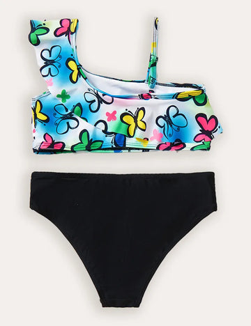 Butterfly Print Split Swimsuit